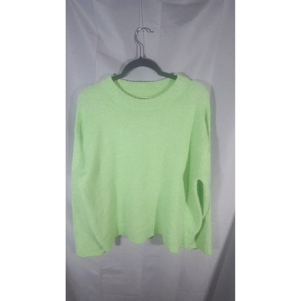 American Eagle Lot of 2 Neon Pink Lime Green Soft Fuzzy Crewneck Sweaters Medium - Picture 3 of 8